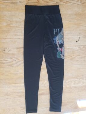 Philipp Plein Black Leggings with Rhinestone Skull Accent